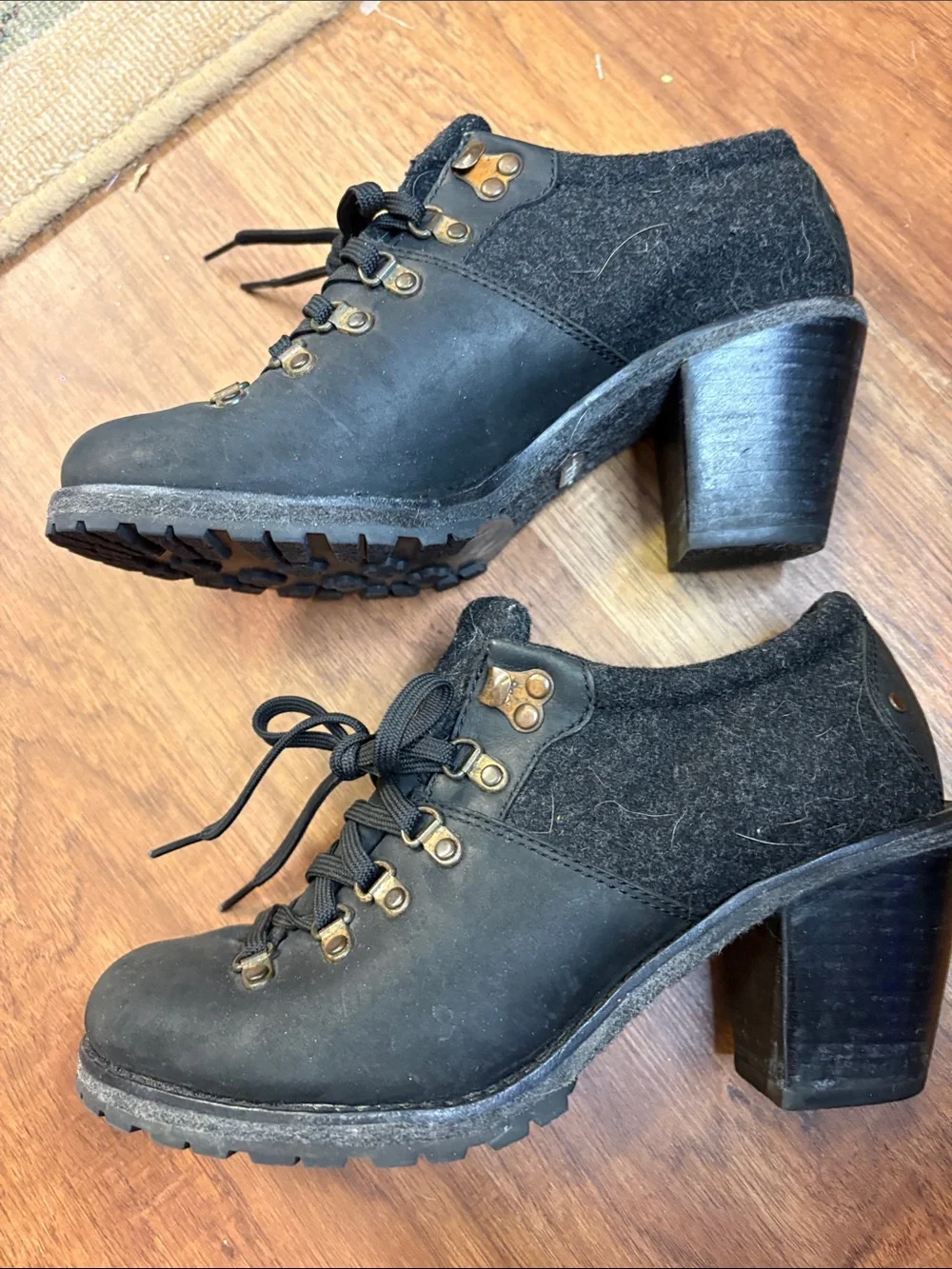 Woolrich Black Leather & Dark Gray Wool Hiker Sneakers